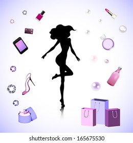 Female silhouette on the fashion cosmetic background