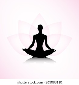 Female silhouette on the pink lotus background