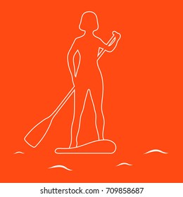 Female silhouette on stand up paddle board. SUP. Template for your design, banner, poster or print.