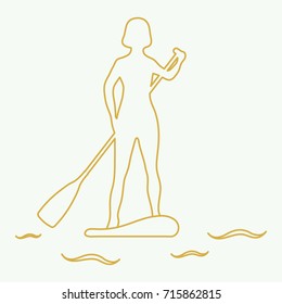 Female silhouette on stand up paddle board. SUP. Template for your design, banner, poster or print.