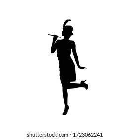 Female silhouette on a white background. Girl in retro style. Fashion and style of the 20's. Vector illustration