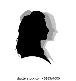  Female silhouette in profile on white background