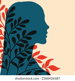 Female silhouette in profile. Vector illustration in a minimalist style  with Riso print effect.Print, logo, poster templates, tattoo idea, advertising, fabric print