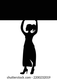 Female Silhouette Protester Black and White Vector Illustration