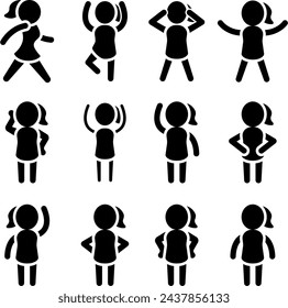 female silhouette stick figure icon set illustration