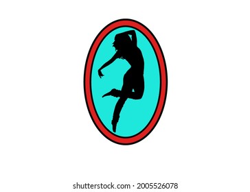 female silhouette symbol stylized in an elliptical circle