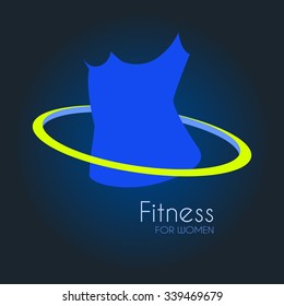 Female silhouette with symbolic dynamic ring shape vector icon. Fitness & weight loss sign, identity template for fitness club, weight loss program, dietitian. Body shaping concept. Sample text