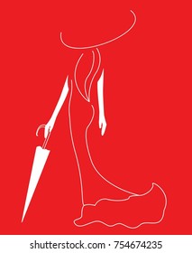 Female silhouette with an umbrella. For sewing workshops. Fashion. Emblem. Logotype