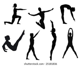 female silhouette in variety of yoga poses