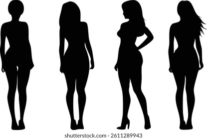 Female Silhouette Vector Set with Standing Elegant Poses
