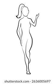 Female silhouette. Woman body outline icon. Girl figure in line style. Sign for wellness center, sport or beauty salon and spa. Vector isolated illustration