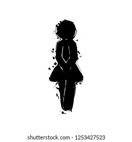 Female silhouette, woman icon. Black ink with splashes on white background