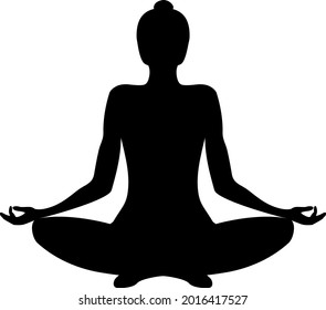 Female silhouette in yoga lotus asana on white background. Yoga meditating pose vector illustration concept for poster, print, flyer and card design.