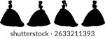 Female silhouettes in ball gowns, Victorian princess dress silhouette, Vintage Woman side view pose, Black silhouette of historical lady