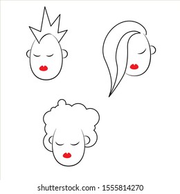 female silhouettes hairstyles black on white background in vector