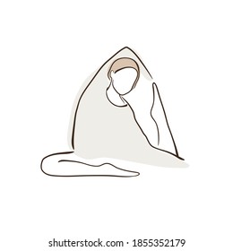 Female simple line vector illustration, yoga art, woman practicing yoga