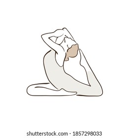 Ilustración vectorial de línea simple femenina, arte de yoga, mujer practicando yoga, posición de yoga