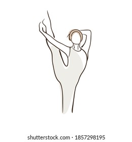 Female simple line vector illustration, yoga art, woman practicing yoga, yoga position
