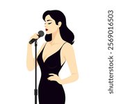 Female singer icons attractive elegance cartoon character flat vector illustration.