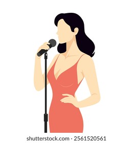 Female singer icons attractive elegance cartoon character flat vector illustration.