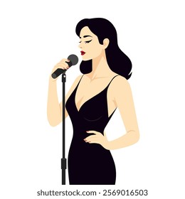 Female singer icons attractive elegance cartoon character flat vector illustration.