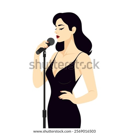 Female singer icons attractive elegance cartoon character flat vector illustration.