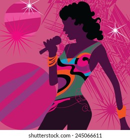 Female singer with microphone, performance