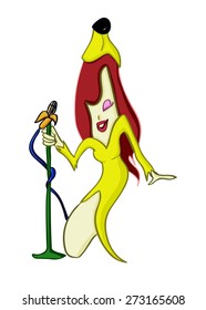Female singing banana character