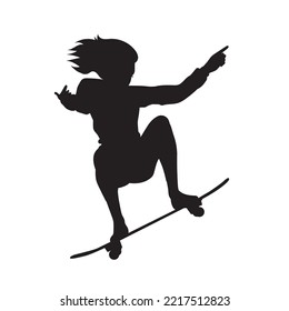 Female skate board player jumping vector silhouette