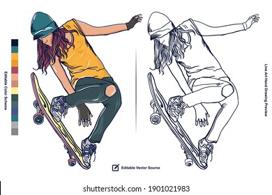 Female Skateboarder Skateboard Freestyle Sport Vector Illustration Illustration