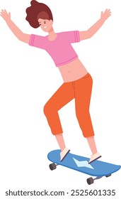Female skater. Young woman jumping on board isolated on white background