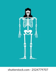Female skeleton with hair. Bones, skull  