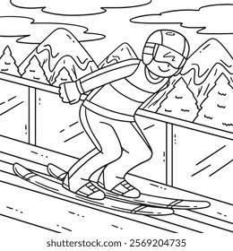 Female Ski Jumper Reaching Out Run Coloring Page