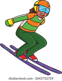 Female Ski Jumper Reaching the Outrun Clipart 