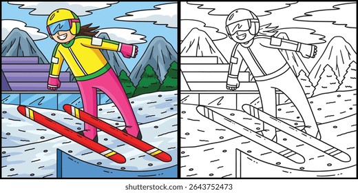 Female Ski Jumper Taking Off Illustration 