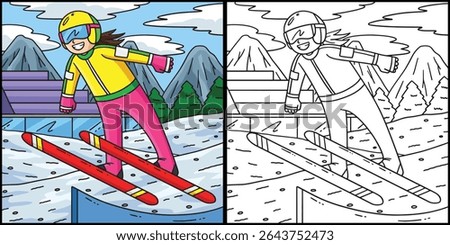 Female Ski Jumper Taking Off Illustration 