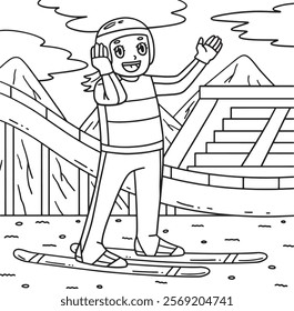 Female Ski Jumper Wearing Helmet Coloring Page