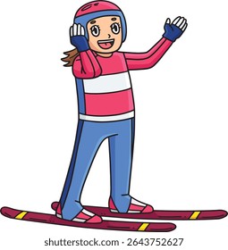 Saltador de Esqui Feminino Vestindo um Capacete Desenho Animado Clipart