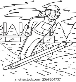 Female Ski Jumper Windisch Technique Coloring Page