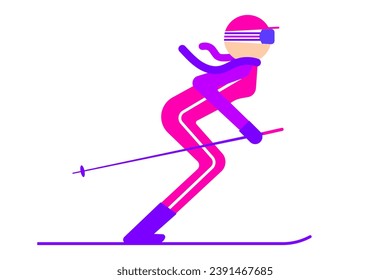 Female skier clip art. Flat vector illustration