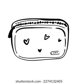 Female skincare cosmetic products in a cosmetic bag. Vector illustration doodle
