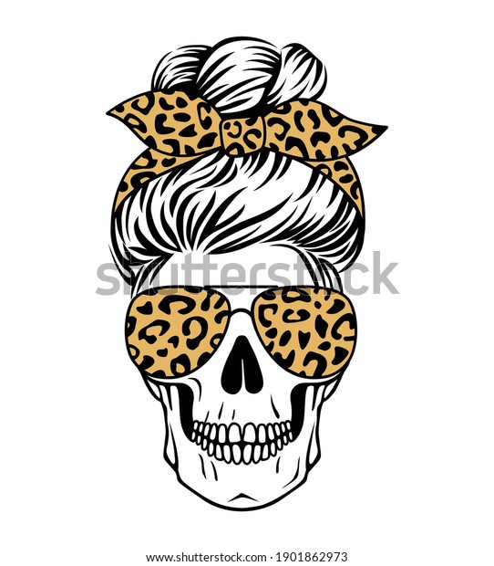 Download Female Skull Aviator Glasses Bandana Leopard Stock Vector Royalty Free 1901862973