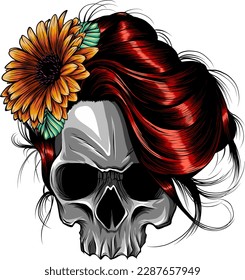 female skull with colorful flowers vector illustration on white background
