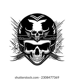 Female skull design with helmet. Female rider design from hell