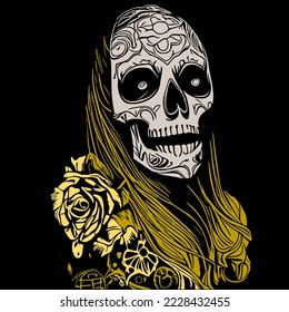 female skull drawing hand drawn vector colored clip art
