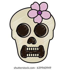 female skull head with flower