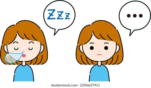 Female sleep and silence expression illustration with speech bubble