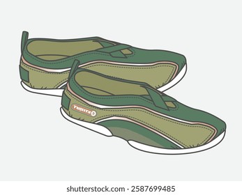 Female slip on shoes vector mockup template technical technical line drawing.