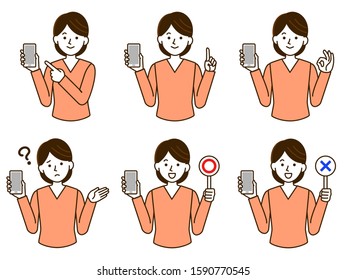 Female smartphone simple illustration set