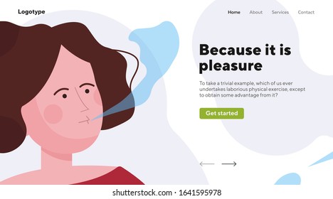 Female smoker face. Addicted woman, steam flat vector illustration. Smoking, tobacco, unhealthy habit concept for banner, website design or landing web page